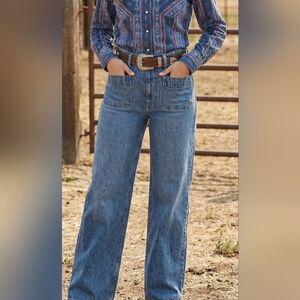 Womens Free Assembly High Rise Wide Leg Patch Pocket Jeans Size 12 Utility Denim